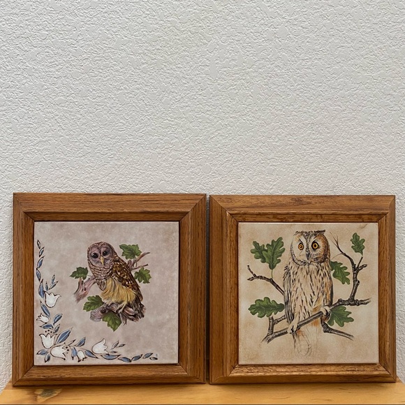 Vintage Owl Decorative Ceramic Tile Framed Art Wall Decor - Picture 10 of 10